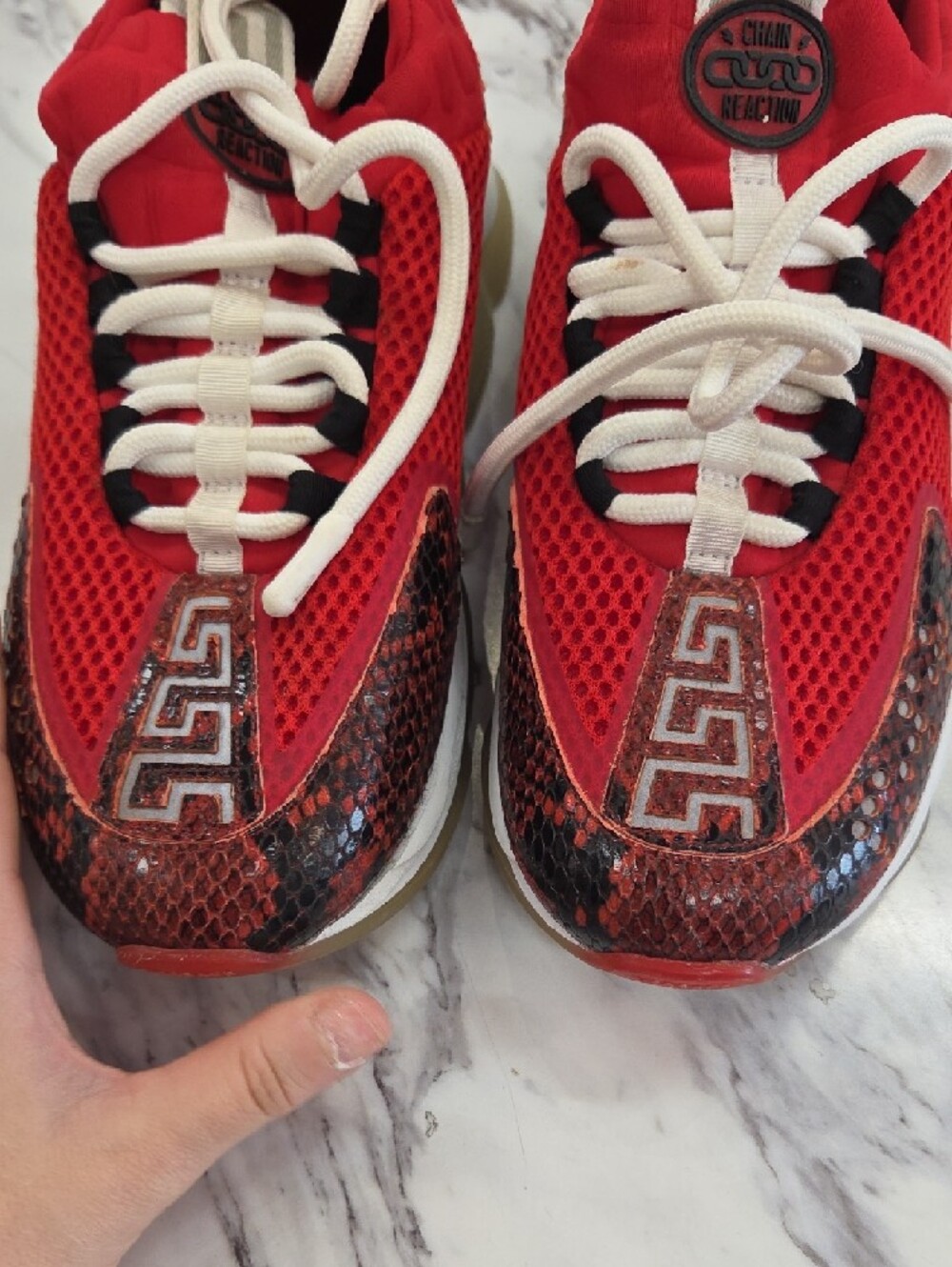 Versace Red Mesh & Snake-Print Women's Sneakers - Picture 9 of 13